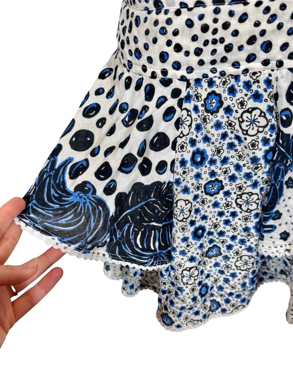 Poupette St Barth Naomi Ruffle Mini Skirt in Blue Black Persian Banana Print - Picture 5 of 10
